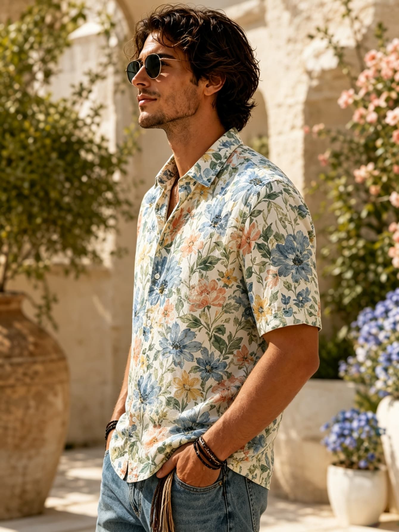 Men's short sleeve button shir - огляд і ціна Vintage Hawaiian Floral Shirt