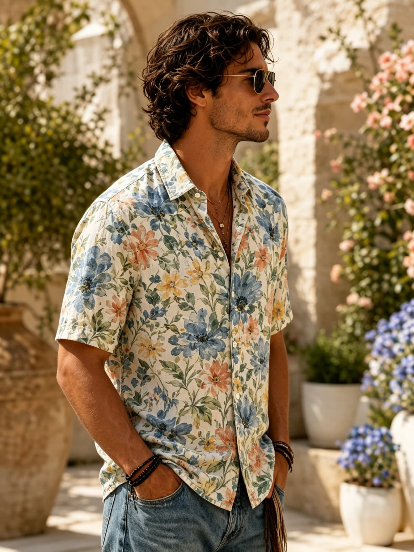 Men's short sleeve button shir - огляд і ціна Vintage Hawaiian Floral Shirt