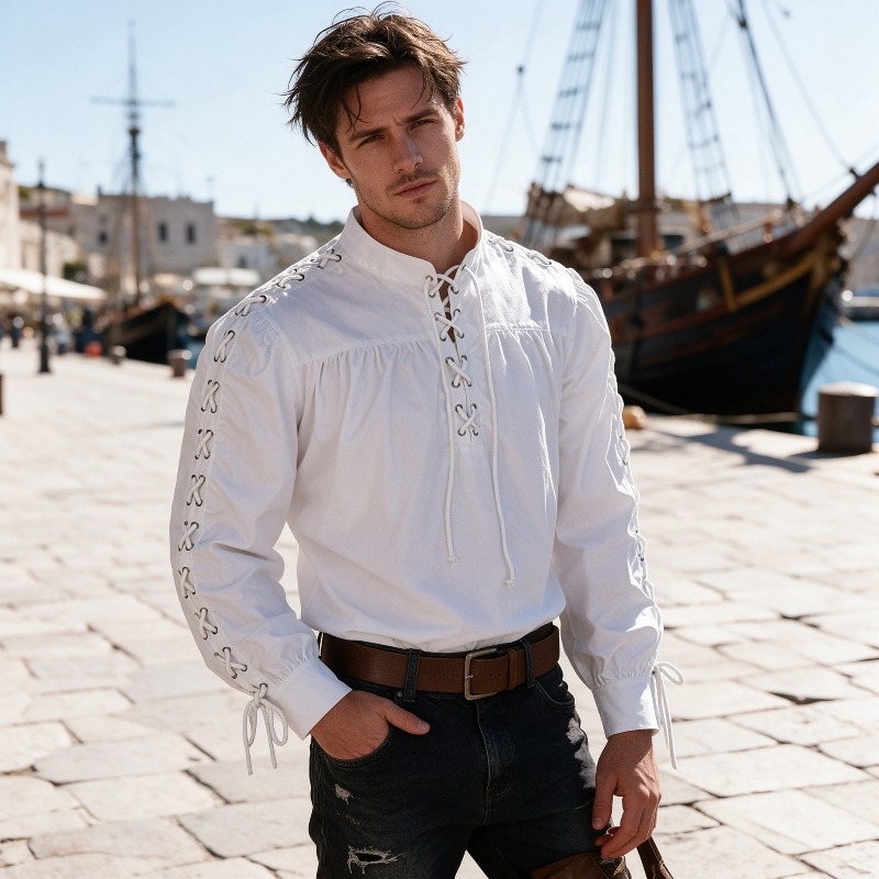 Men Medieval Pirate Lace Up Sh - огляд і ціна Medieval Gothic Lace Up Pirate Shirt