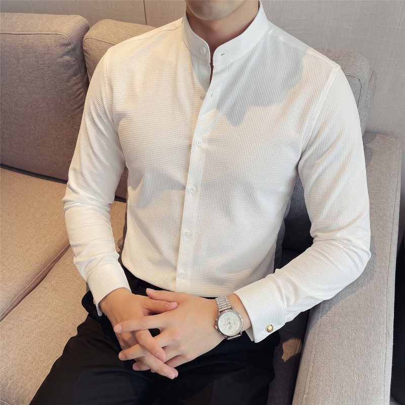 Men's Mandarin Collar Long Sle - огляд і ціна Mandarin Collar Formal Shirt Slim Fit