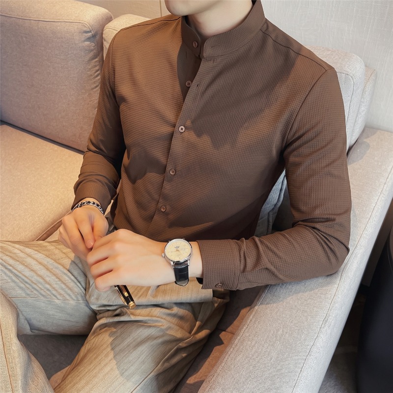 Men's Mandarin Collar Long Sle - огляд і ціна Mandarin Collar Formal Shirt Slim Fit