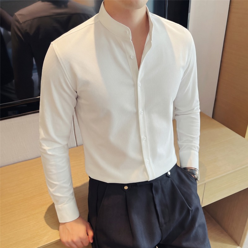 Men's Mandarin Collar Long Sle - огляд і ціна Mandarin Collar Formal Shirt Slim Fit