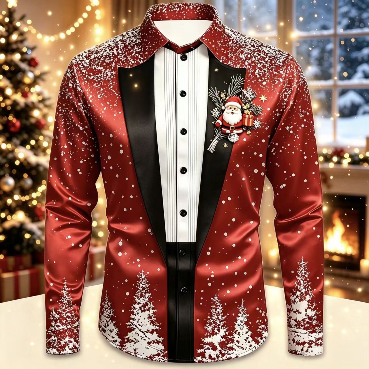 Men Christmas Satin Long Sleev - огляд і ціна Mens Satin Silk Dress Shirt