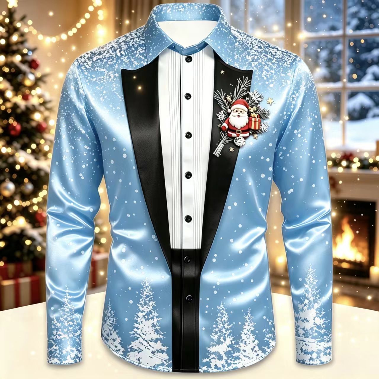 Men Christmas Satin Long Sleev - огляд і ціна Mens Satin Silk Dress Shirt