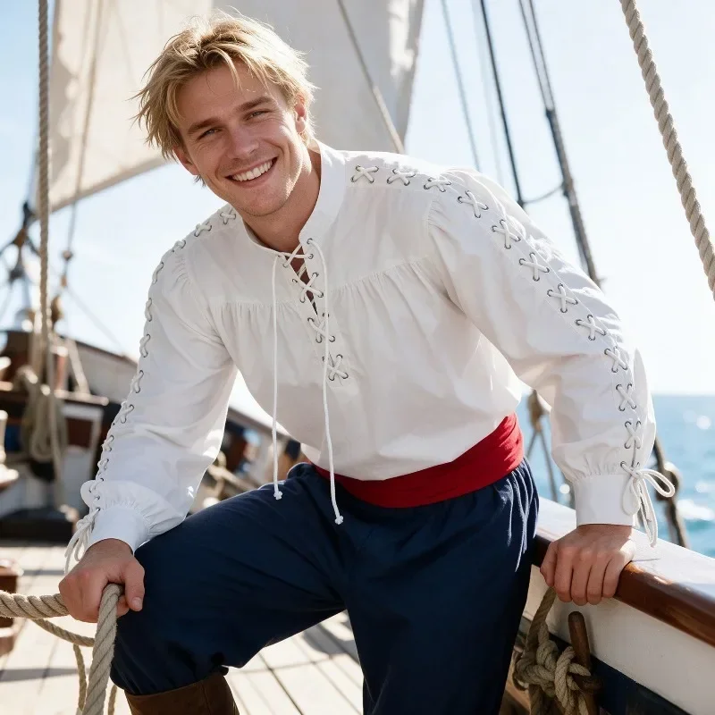 Men Medieval Pirate Shirt Full - огляд і ціна Medieval Gothic Lace Up Pirate Shirt