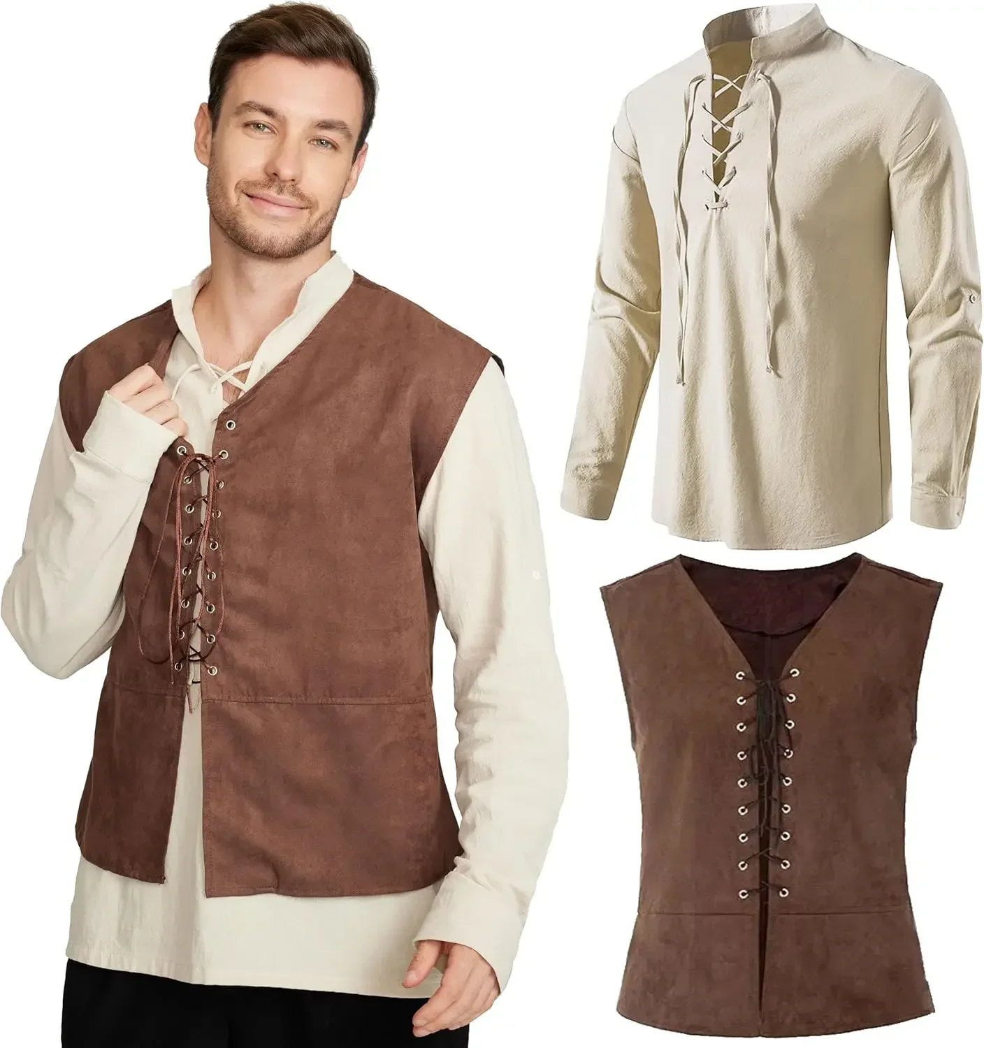 2-piece Set Men's Medieval Pir - огляд і ціна Medieval Gothic Lace Up Pirate Shirt