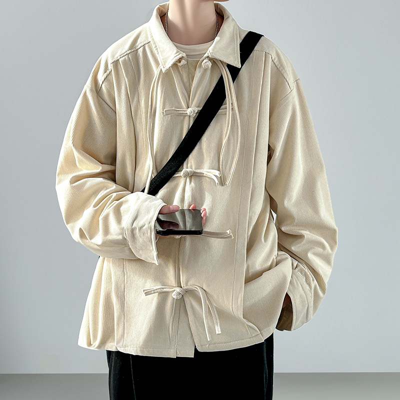 Men Retro Chinese Style Cordur - огляд і ціна Corduroy Button Up Shirt Men