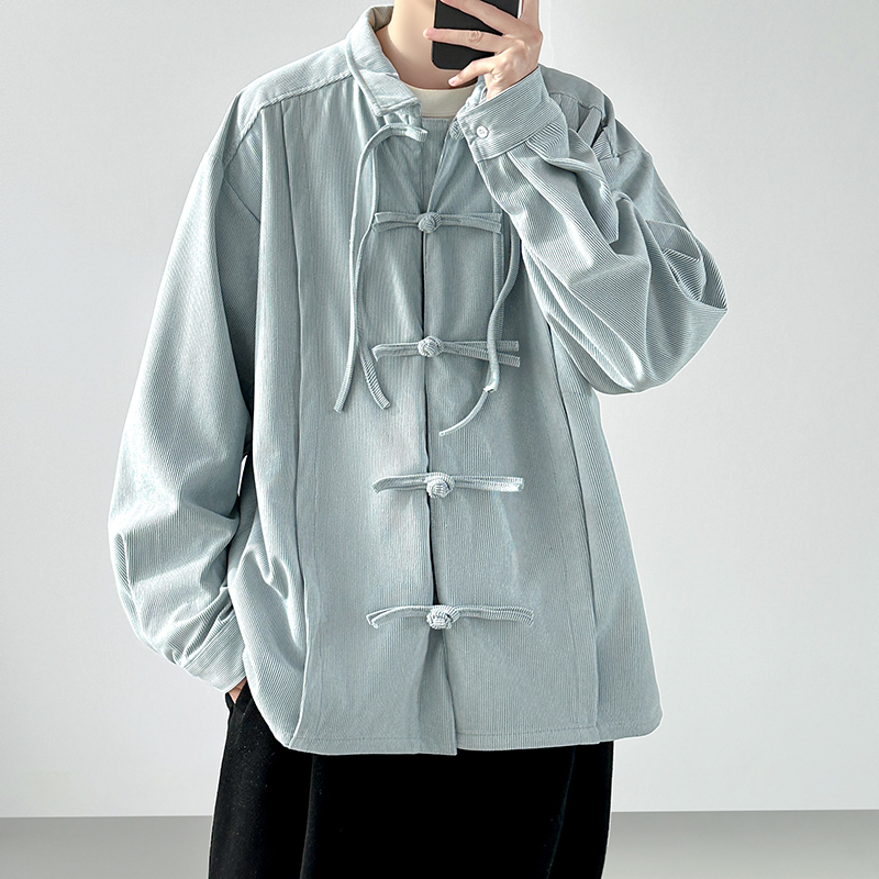 Men Retro Chinese Style Cordur - огляд і ціна Corduroy Button Up Shirt Men